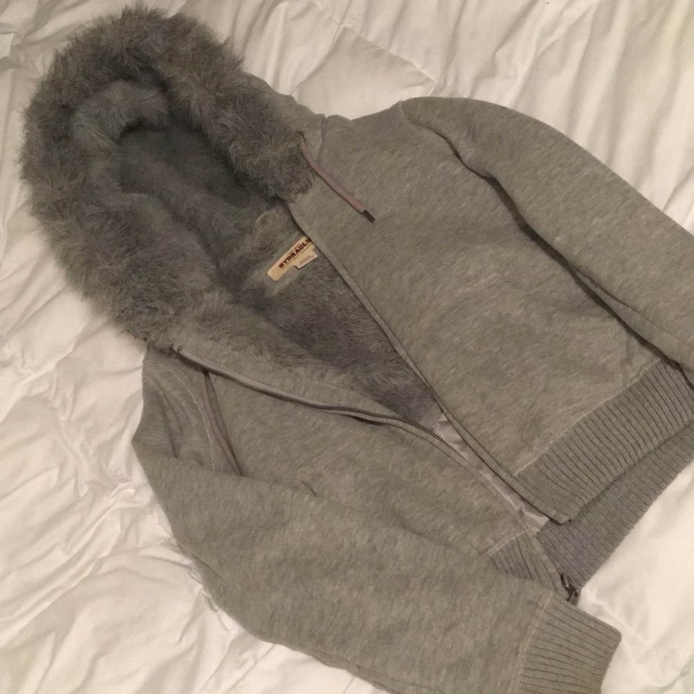 Faux fur jacket, grey, juniors